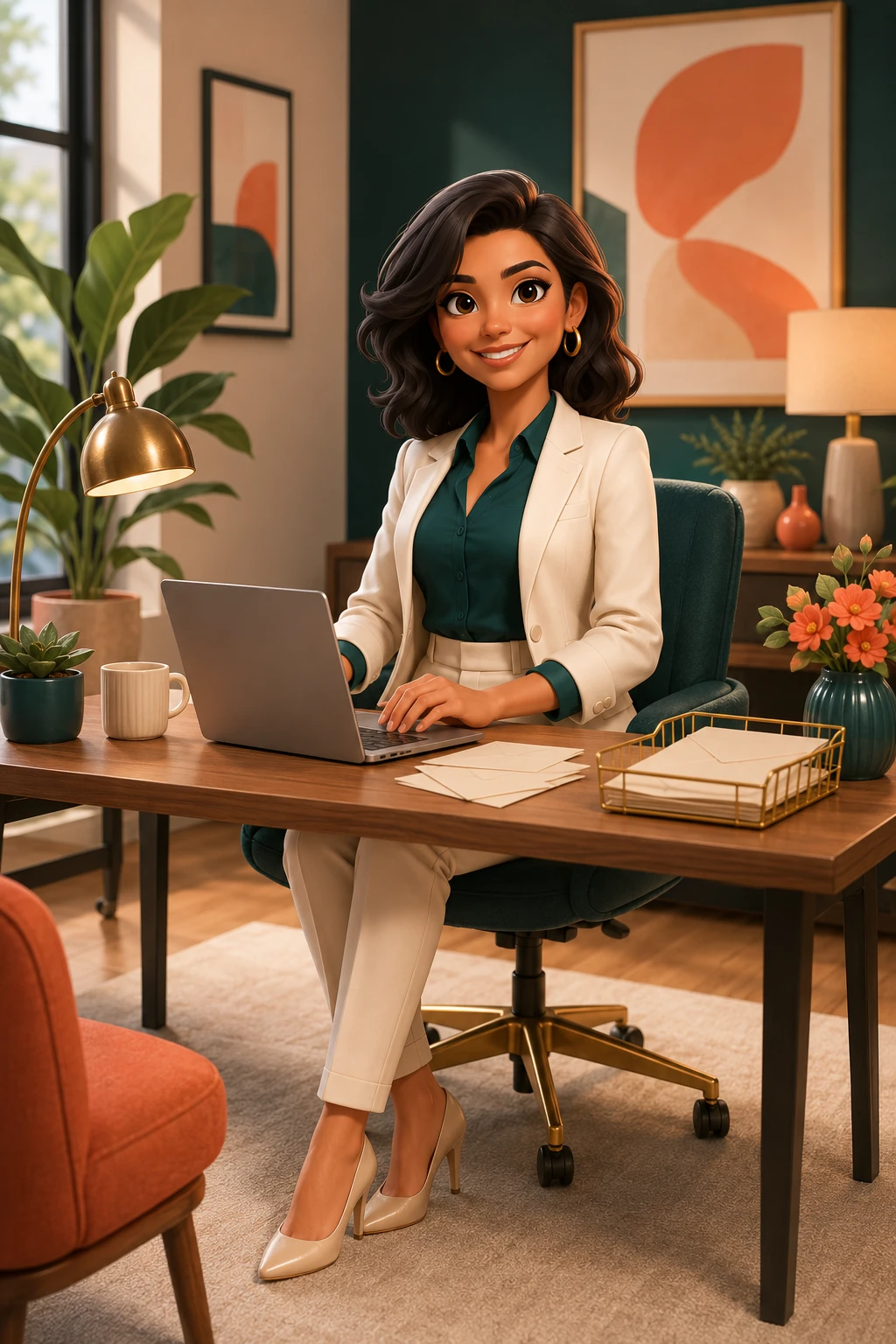 Eva at her desk — answering customer email